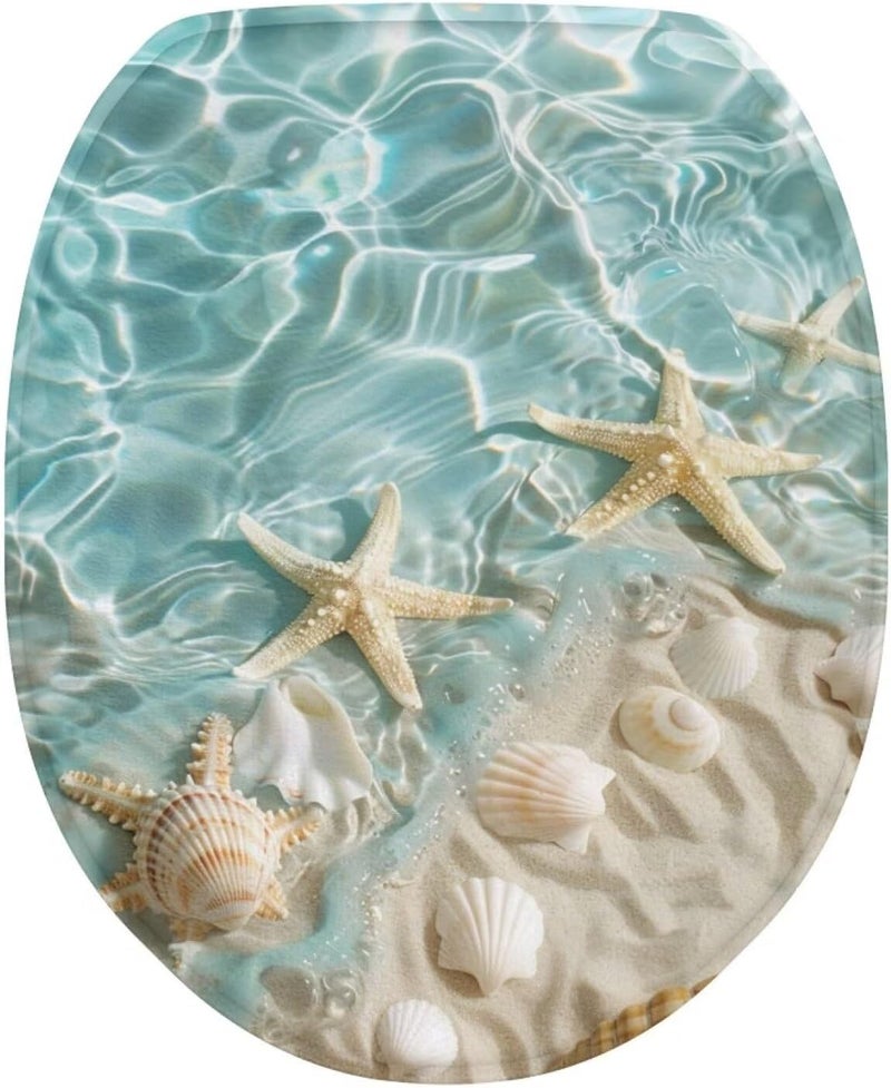 Flashideas Starfish Shell Toilet Lid Cover Soft Plush Seat Bathroom Decoration Accessories Fits Most Toilet Lids for Bathroom Decor Easy to Clean Toilet Lids for Bathroom Machine - Image 1